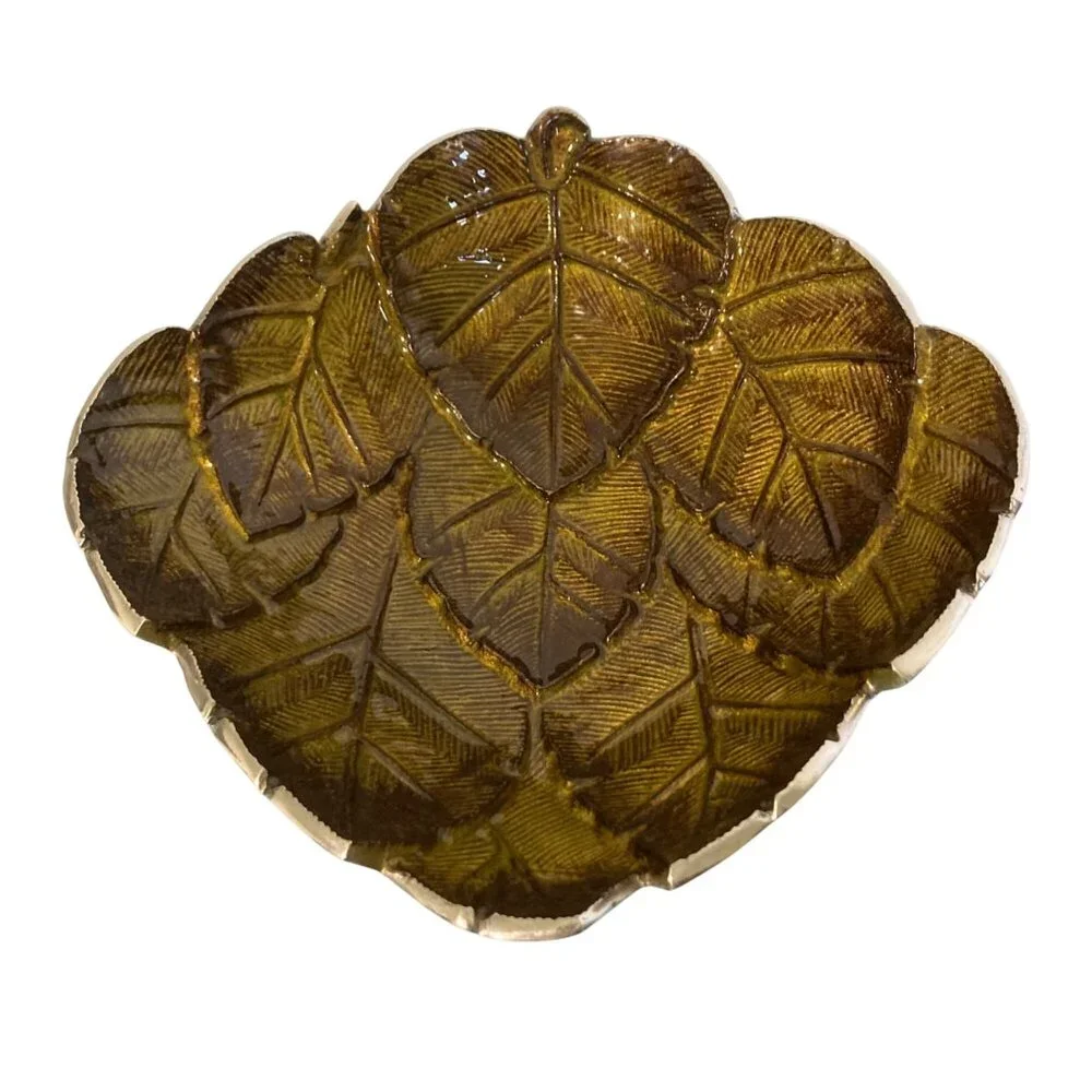 Vintage Artichoke Leaf Metal And Enamel Bowl